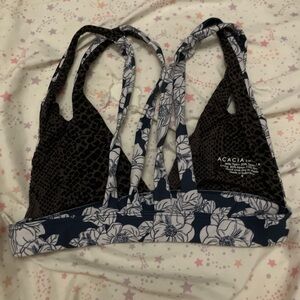 acacia swimwear Black and White Floral Bikini Top